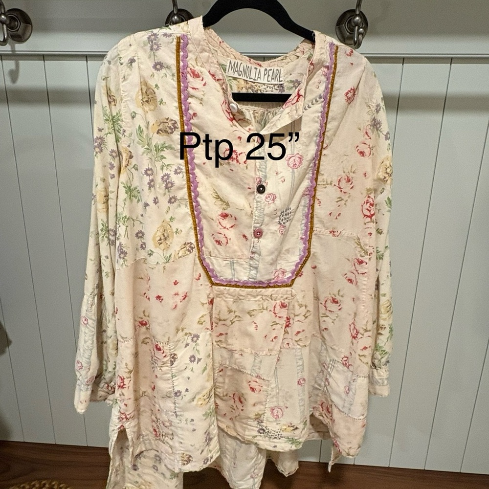 Magnolia Pearl Cream Floral Blouse with Purple Accents